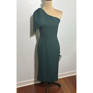 DRESS THE POPULATION Midi Dress Womens Small Green Tiffany One-Shoulder Bow New
